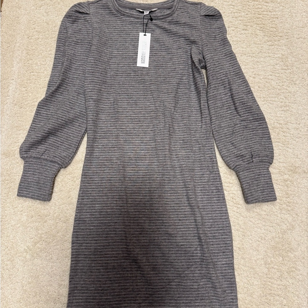 Steve Madden Gray Striped Long Sleeve Dress XS